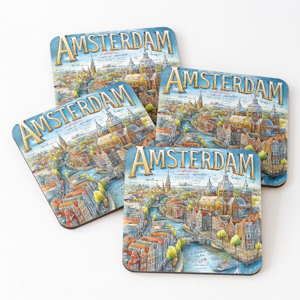 Item preview, Colorful Illustrated Map of Amsterdam's Landmarks designed and sold by Artessie.
