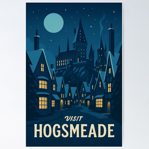 Item preview, Hogsmeade at Night – Magical Retro Poster designed and sold by Parkline Studio.