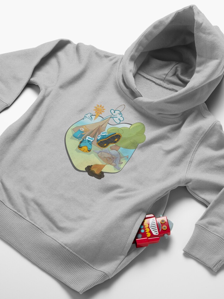 Thumbnail 4 of 5, Toddler Pullover Hoodie, Comic Style Cozy Camping Scene with Cat, Teddy Bear and Trekking Boots designed and sold by PaulaP-C.