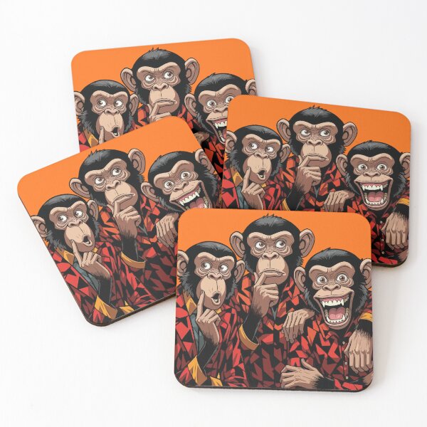 Item preview, Funky Three Wise Monkeys Pop Art Illustration – Bold Red Geometric Jacket Chimp Trio designed and sold by -DEEWOLF-.