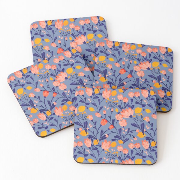 Item preview, Whimsical Wildflowers and Lemons in Soothing Blue Background designed and sold by bataljart.