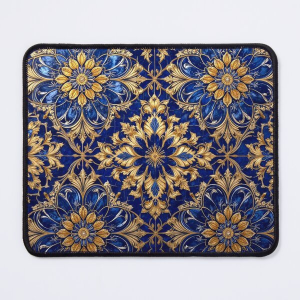 Item preview, Ornate Blue and Gold Floral Tiled Pattern Design designed and sold by semenol.