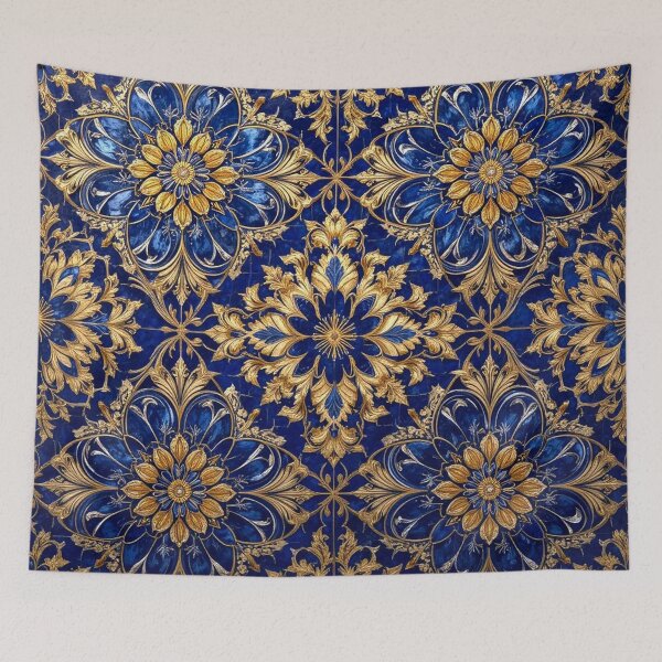 Item preview, Ornate Blue and Gold Floral Tiled Pattern Design designed and sold by semenol.