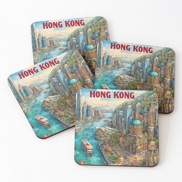 Item preview, Illustrated Map of Hong Kong Cityscape with Cultural Elements designed and sold by Artessie.