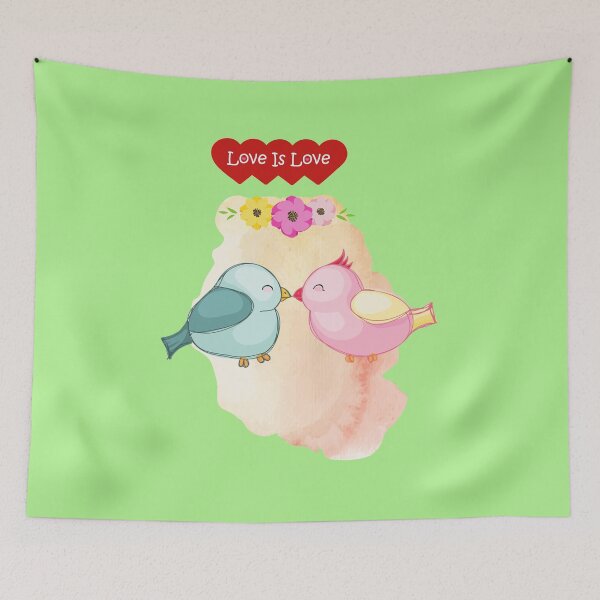 Item preview,  Romantic Lovebirds Kissing with “Love Is Love” Quote Illustration designed and sold by ToscaniArt.