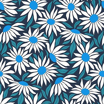 Artwork thumbnail, Sunflowers - white and blue on navy by Cecca Designs by Cecca-Designs