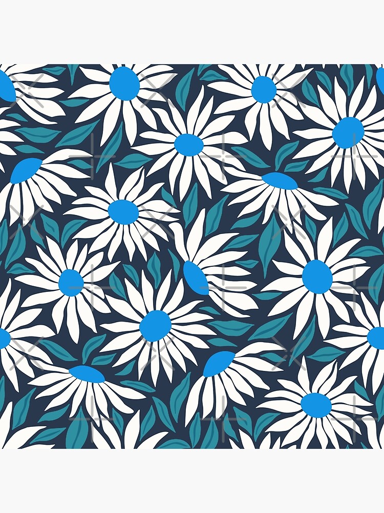 Thumbnail 4 of 4, Pillow, Sunflowers - white and blue on navy by Cecca Designs designed and sold by Cecca-Designs.