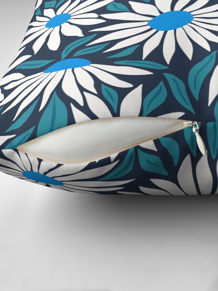 Thumbnail 2 of 4, Pillow, Sunflowers - white and blue on navy by Cecca Designs designed and sold by Cecca-Designs.