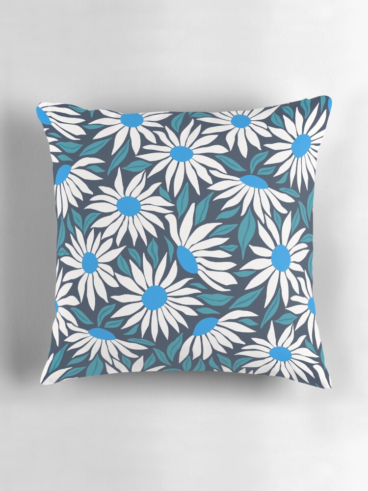 Thumbnail 3 of 4, Pillow, Sunflowers - white and blue on navy by Cecca Designs designed and sold by Cecca-Designs.