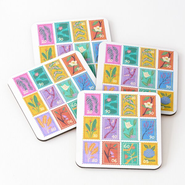 Item preview, Floral Postage Stamp Art | Botanical Illustration Collection in Bold Colors designed and sold by dijjaboutique.
