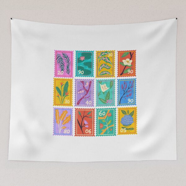 Item preview, Floral Postage Stamp Art | Botanical Illustration Collection in Bold Colors designed and sold by dijjaboutique.