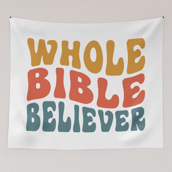 Item preview, Whole Bible Believer retro hippie 60s style yellow red blue designed and sold by Christian Apparel, Decor and More.
