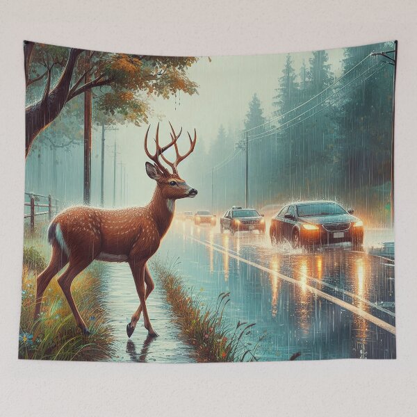 Item preview, Rainy Road Crossing for a Deer designed and sold by nikkolaus.