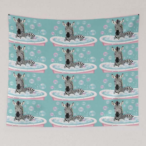 Item preview, Baby Zebra Taking A Bubble Bath In A Pink Tub With Floating Bubbles designed and sold by CarrollGene.