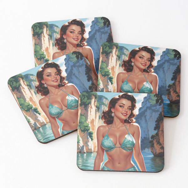 Item preview, French Brunette Pin-Up Blue Bikini Verdon Gorge designed and sold by elissiart.