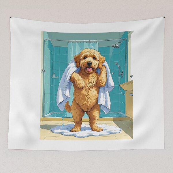 Item preview, Funny Goldendoodle Toweling Off – Cute Shower Dog Cartoon Design designed and sold by Fredster1966.