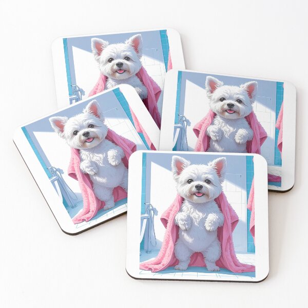 Item preview, Funny West Highland Terrier Shower Time – Cute Cartoon Westie Towel Dog Design designed and sold by Fredster1966.