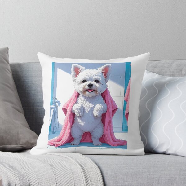 Item preview, Funny West Highland Terrier Shower Time – Cute Cartoon Westie Towel Dog Design designed and sold by Fredster1966.