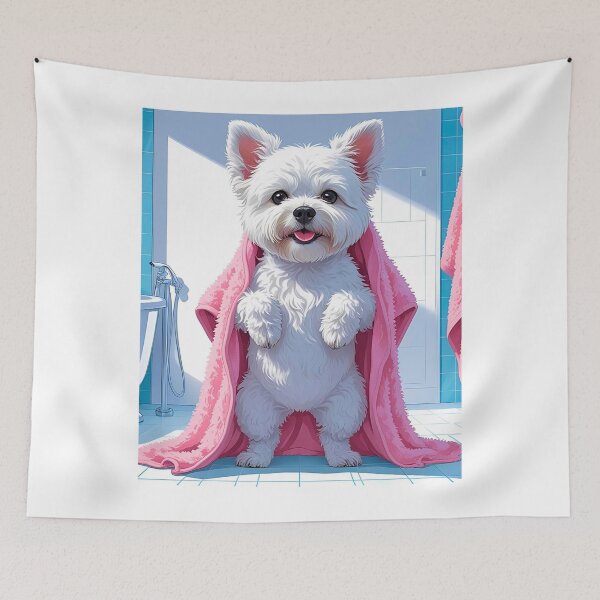 Item preview, Funny West Highland Terrier Shower Time – Cute Cartoon Westie Towel Dog Design designed and sold by Fredster1966.