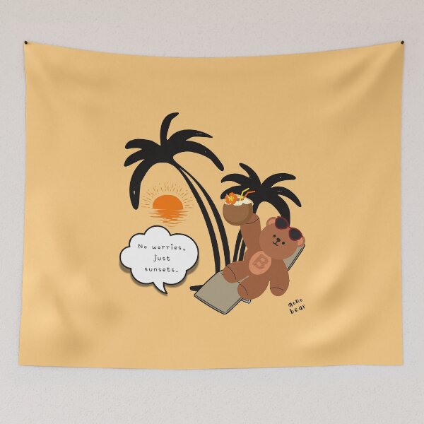 Item preview, No Worries, Just Sunsets – Sunset Chill Bear ( Yellow Background ) designed and sold by mintmono-studio.