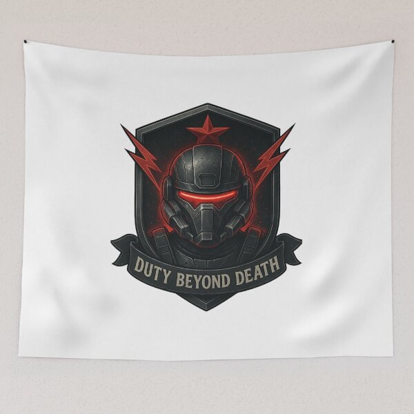 Item preview, Futuristic Helmet Emblem with “Duty Beyond Death” – Sci-Fi Warrior Design designed and sold by LegendArtStudio.