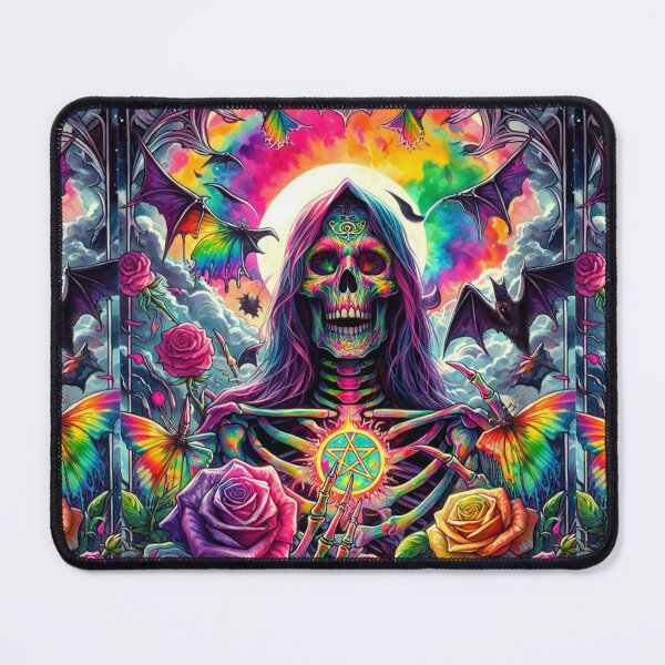 Item preview, The death priestess - trippy tie dye tarot skeleton with moon bats and Roses design designed and sold by Liliths-Closet.