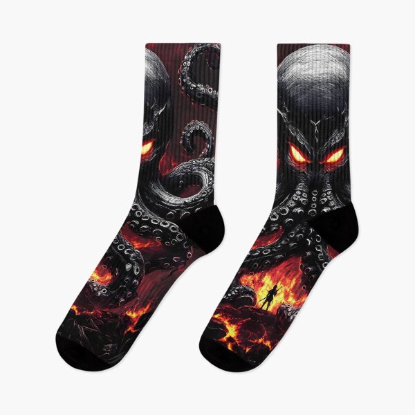 Item preview, Animal Giant Octopus Overlord Rising from Lava Facing Lone Armed Challenger designed and sold by mildaclairmo.