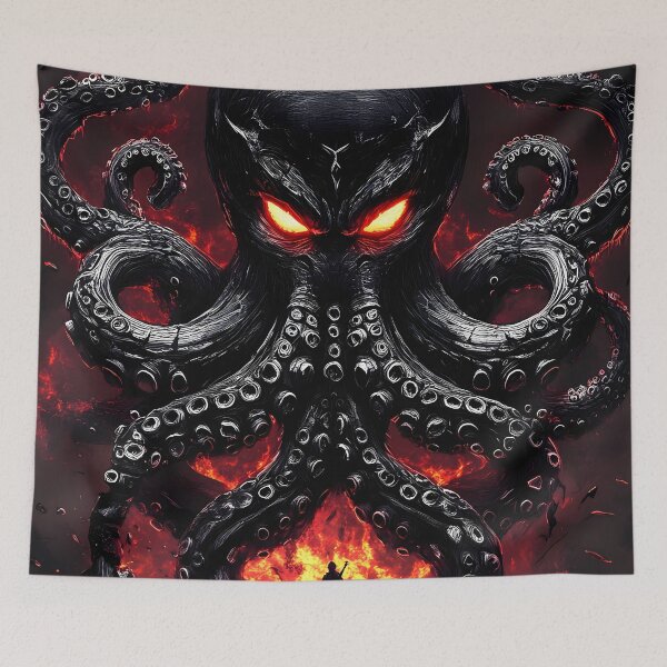 Item preview, Animal Giant Octopus Overlord Rising from Lava Facing Lone Armed Challenger designed and sold by mildaclairmo.