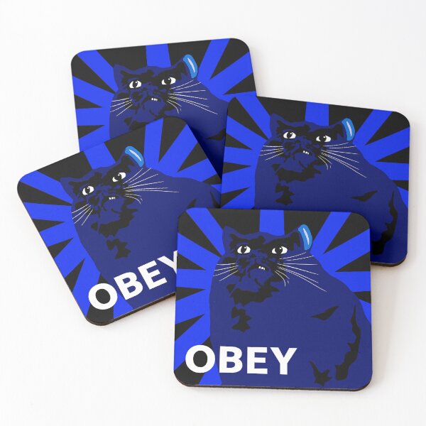 Item preview, OBEY HIM – Commanding Blue Cat Meme Poster Design designed and sold by Studio Reverie.