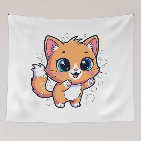 Item preview, Orange Kitty Catching Bubbles designed and sold by OnlyinSelena'sWorld.