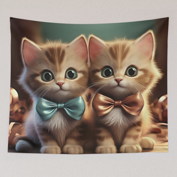 Item preview, Adorable Twin Kittens with Bow Ties – Cute Ginger Cat Art designed and sold by Raptor-Art.