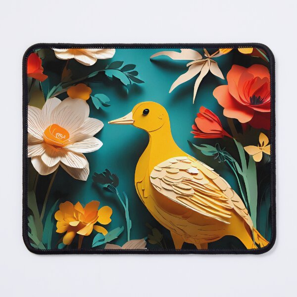 Item preview, Papercut Yellow Bird in Floral Garden | Handcrafted Nature Art | Delicate Paper Art Style | Vibrant Garden Scene Illustration | Elegant Bird and Flowers Poster designed and sold by PaintedPixels01.