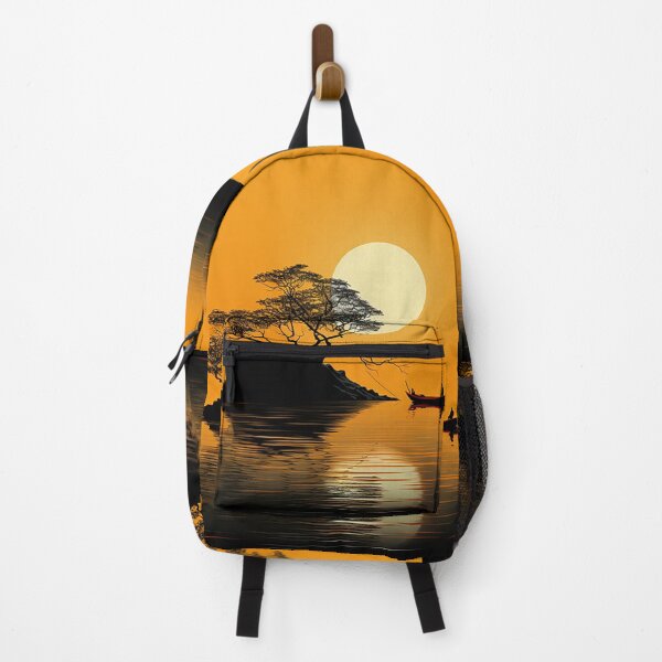 Item preview, Tranquil Waters: Moonlit Lake & Solitary Tree in Orange Hues designed and sold by PaintbrushPlace.