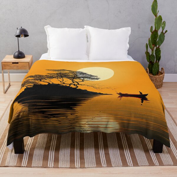 Item preview, Tranquil Waters: Moonlit Lake & Solitary Tree in Orange Hues designed and sold by PaintbrushPlace.