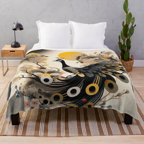 Item preview, Elegant Peacock & Abstract Floral: Cartoon Stylized Art designed and sold by PaintbrushPlace.