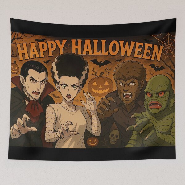 Item preview, Happy Halloween Anime Classic Monsters Tribute designed and sold by 90snerd.