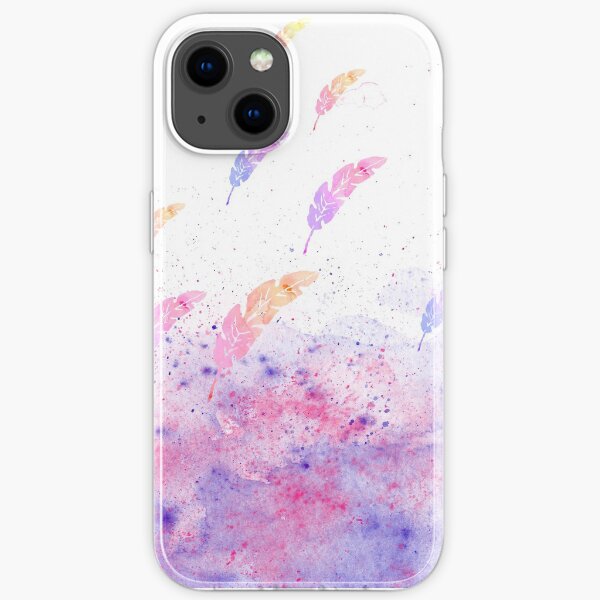 Abstract Watercolor Feathers Pink Blue Splatters iPhone Soft Case