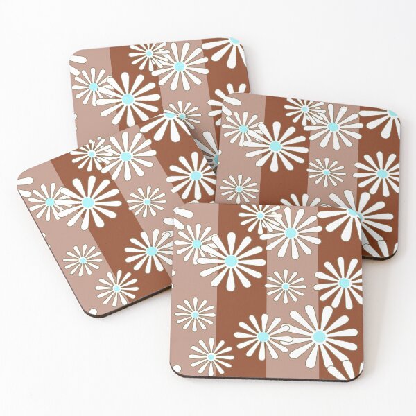 Item preview, White chamomile flowers on striped background brown beige  designed and sold by fuzzyfox.