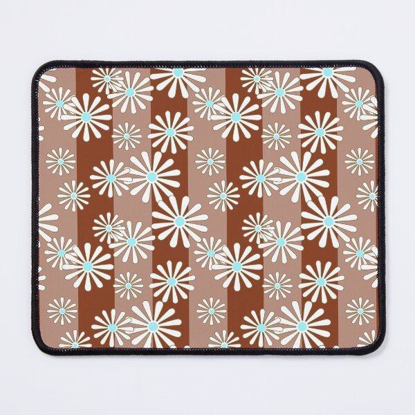 Item preview, White chamomile flowers on striped background brown beige  designed and sold by fuzzyfox.