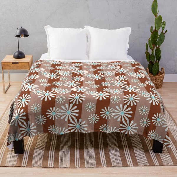 Item preview, White chamomile flowers on striped background brown beige  designed and sold by fuzzyfox.