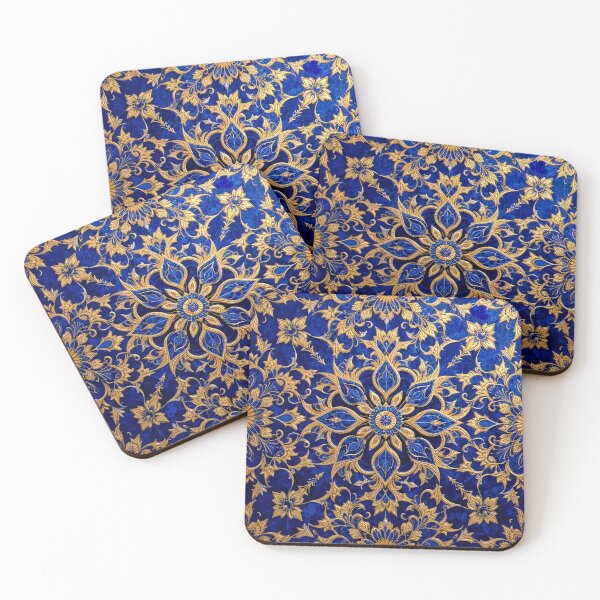 Item preview, Radiant Gold and Blue Floral Star Pattern designed and sold by semenol.