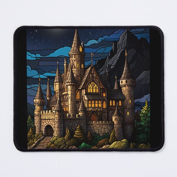 Item preview, Moonlit Castle by the Lake in Stained Glass designed and sold by The Enchanted Treasury.
