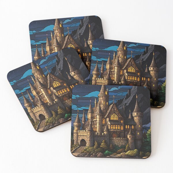 Item preview, Moonlit Castle by the Lake in Stained Glass designed and sold by The Enchanted Treasury.