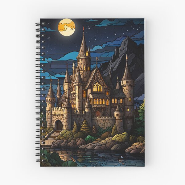 Item preview, Moonlit Castle by the Lake in Stained Glass designed and sold by The Enchanted Treasury.