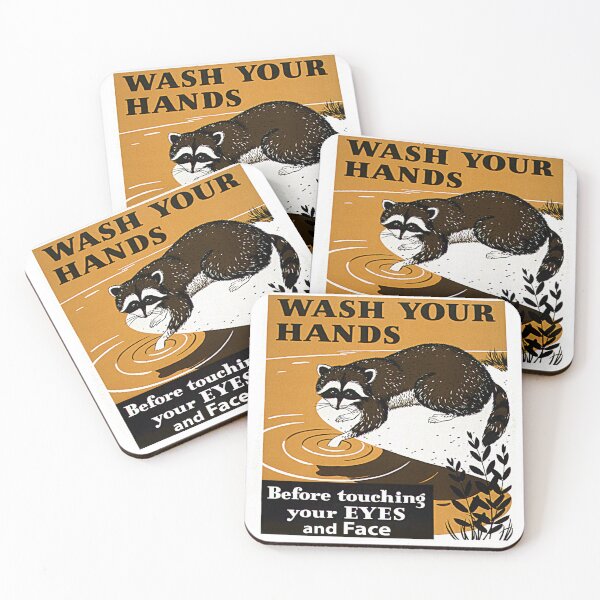 Item preview, Vintage Raccoon Washing Hands Funny Health Reminder designed and sold by SandyMDesigns.