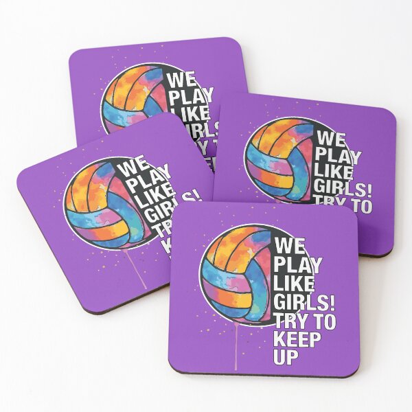 Item preview, We Play Like Girls Try to Keep Up Volleyball Shirt Colorful Sports Watercolor Graphic Tee for Female Athletes Girls Team Gift Empowerment Apparel designed and sold by XanaduHills.