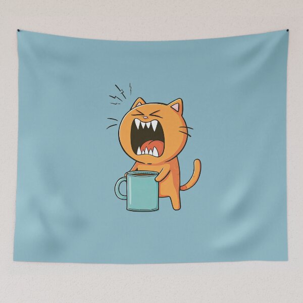 Item preview, Coffee rage – angry cat screaming at mug funny tee design designed and sold by AnimalMisfits.