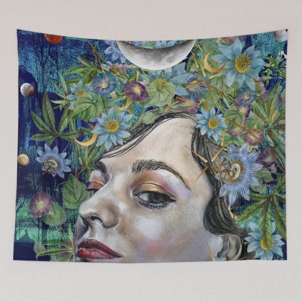 Item preview, Midwinter Moon Queen-Divine Feminine Chalk Pastel and Collage Artwork designed and sold by Laini Eckardt.