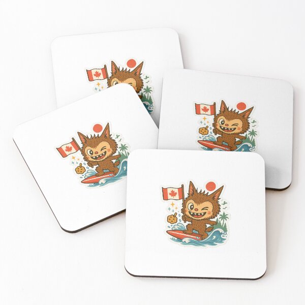 Item preview, Lububu Rides Canada – Cute Surfing Monster Sticker with Canadian Flag designed and sold by PixelPop Arts.
