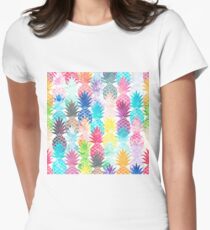 Hawaiian Pineapple Pattern Tropical Watercolor Women's Fitted T-Shirt